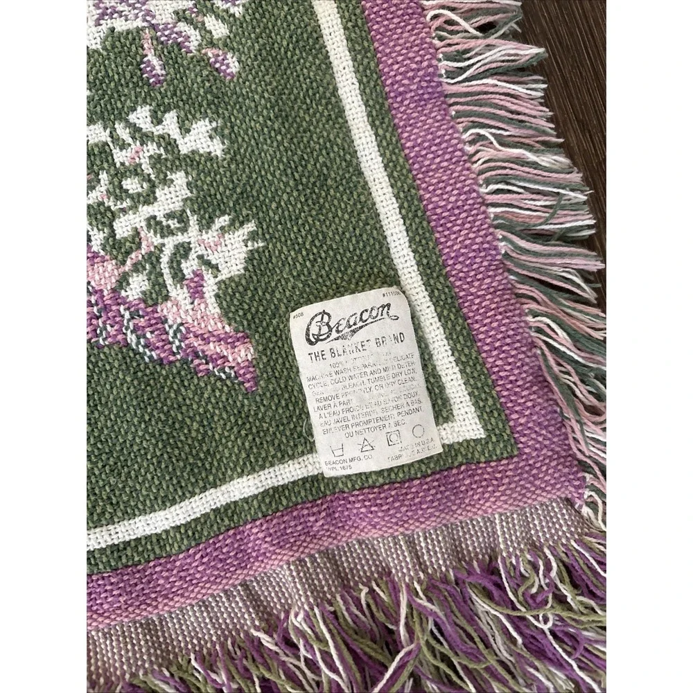 Vintage Beacon Hygrenda Blanket Cottagecore Floral Fringe Woven Throw Shabbychic
